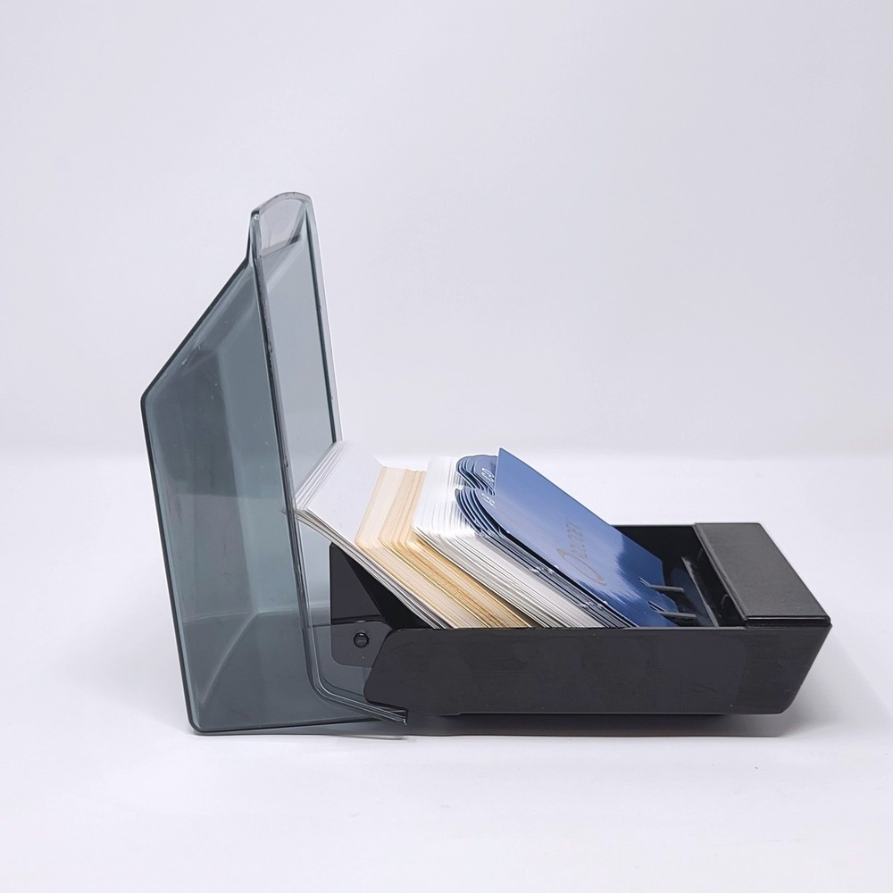 Vintage ROLODEX Covered Card File Organizer Smoked Cover w/ Tabs 2x4